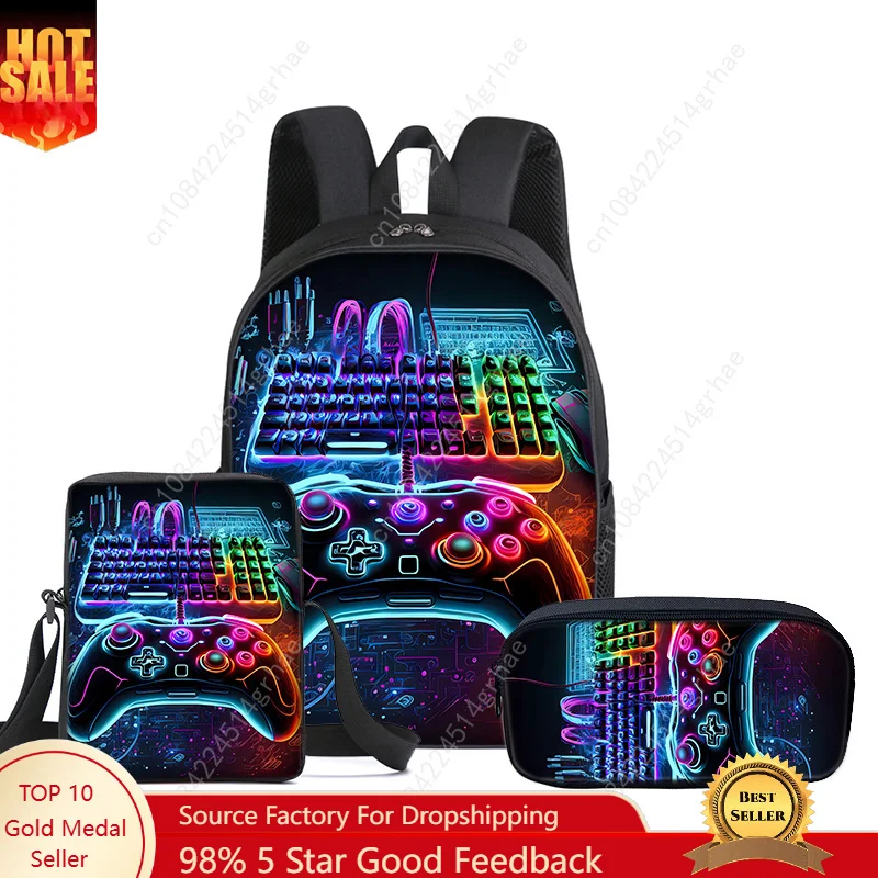 

Hot GamePad 3Pcs/Set Backpack With Messenger Bags ,Pencil Bag,School Bag For Boy/Girls Best Gift 2D Cartoon Student School Bags