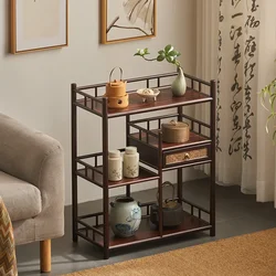 Bamboo Tea Table for Teahouse Side Cabinet with Chinese Style Frame MultiFunctional Living Room & Porch Decoration