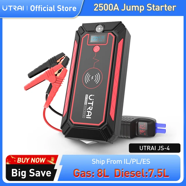 UTRAI urządzenie do uruchamiania awaryjnego samochodu 2500A Power Bank akumulator samochodowy z bezprzewodową ładowarką 10W ekran LCD młotek bezpieczeństwa urządzenie do uruchamiania awaryjnego