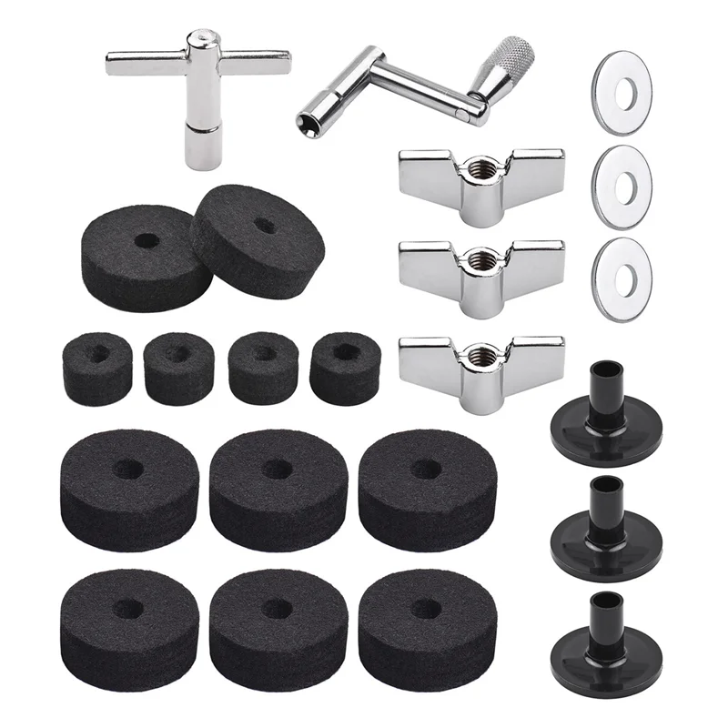 23Pcs Cymbal Replacement Accessories Drum Parts with Cymbal Stand Felts Drum Cymbal Felt Pads Include Wing Nuts Washers