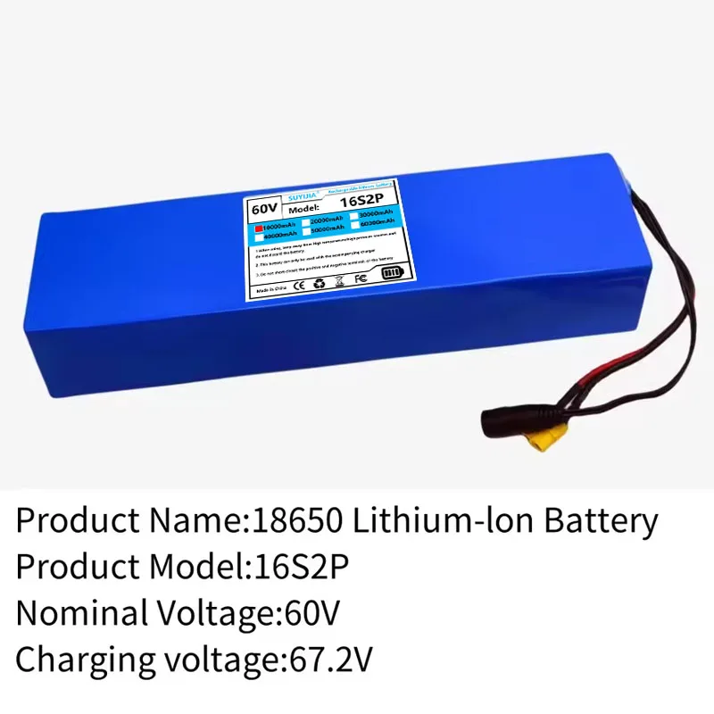 Batterie Au Lithium-ion Rechargeable 60V 10000mAh 18650 16S2P Avec BMS Pour Outils Électriques Et Véhicules Électriques
