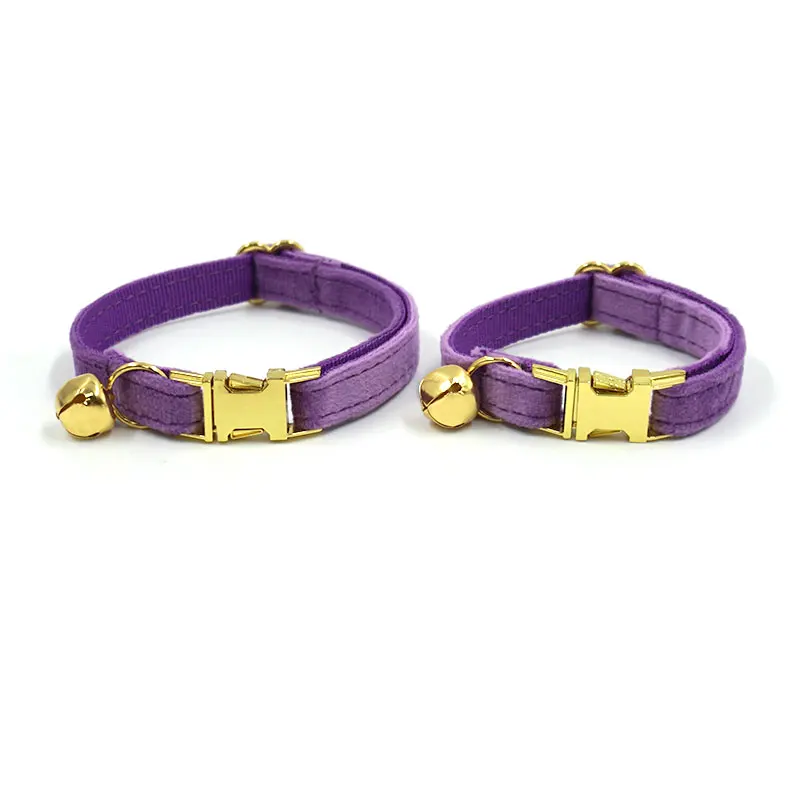 Purple Velvet Personalized Cat Collars With Bell Luxury Metal Buckles Pet Collar with Bow Safe Adjustable Cat Collar Breakaway