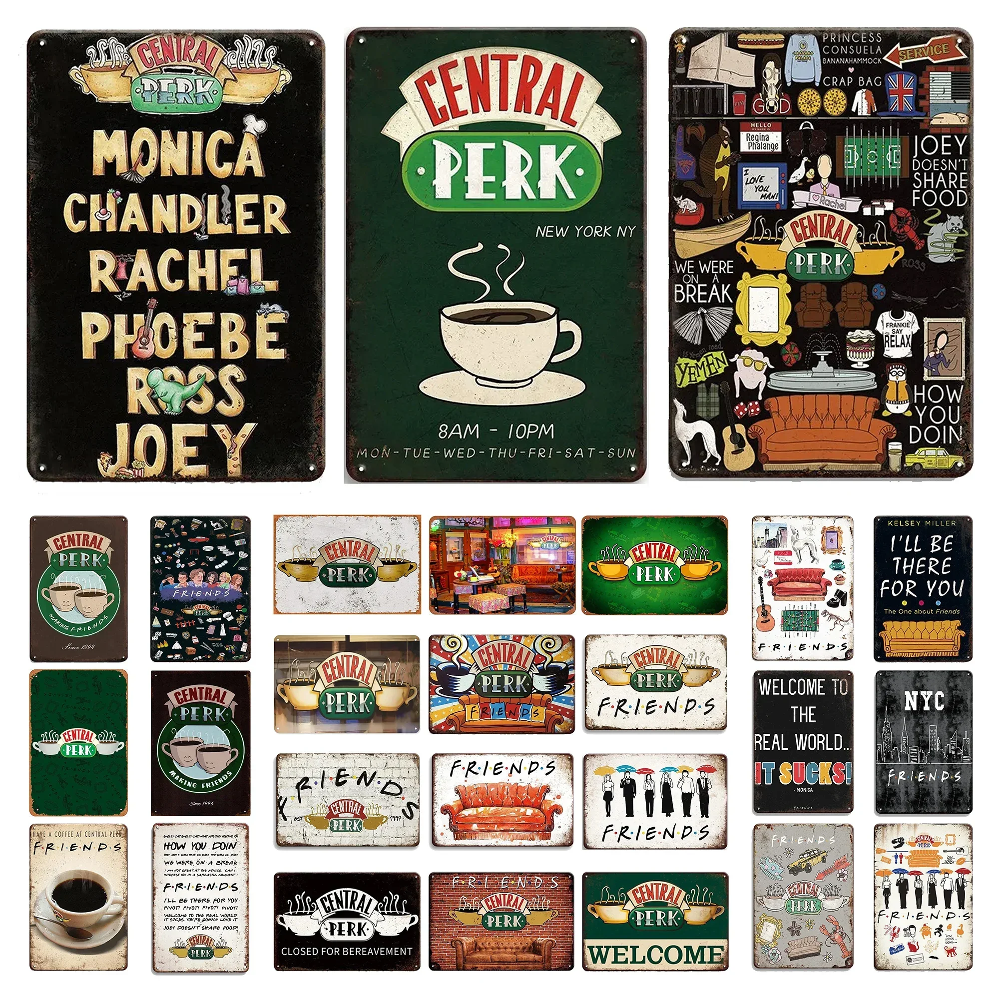 Central Perk Friends Coffee Metal Tin Signs Posters Plate Wall Decor for Bars Game Room Man Cave Cafe Club Retro Posters Plaque