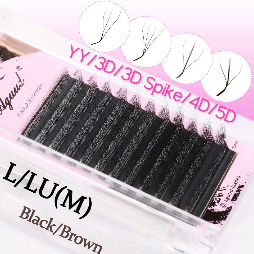 AGUUD YY W Shaped Lashes L+/L/LU(M)/C/D Bloom 2D 3D 4D 5D Black/Brown Premade Fans Eyelashes Extensions 3D Clover Faux Mink Lash