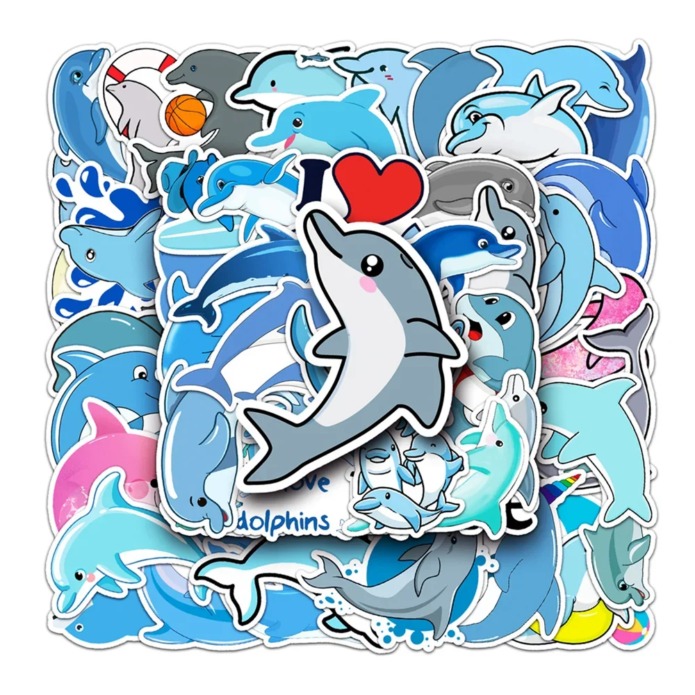 10/30/50PCS Cute Dolphin Cartoon Sticker Toy Luggage Laptop iPad Skateboard Phone DIY Water Proof Gift  Fridge Sticker Wholesale