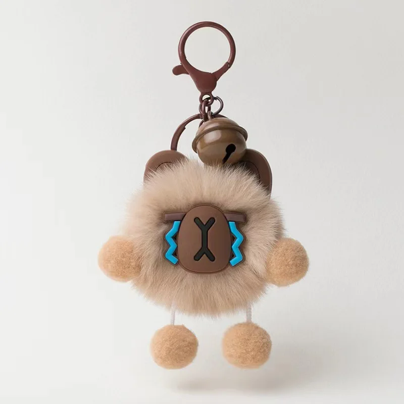 Cute Otter Rabbit Fur Small Coal Ball Car Keychain Pendant Simple Girly Plush Doll Backpack Charm