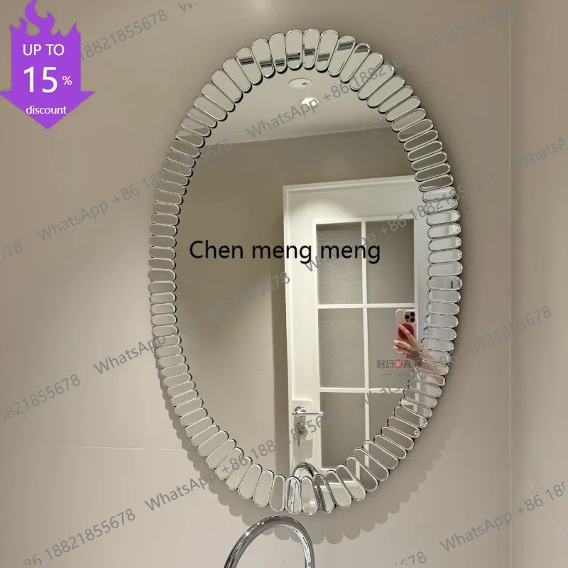 French oval bathroom mirror wall hanging bathroom retro smart makeup mirror light luxury porch fireplace decorative mirror