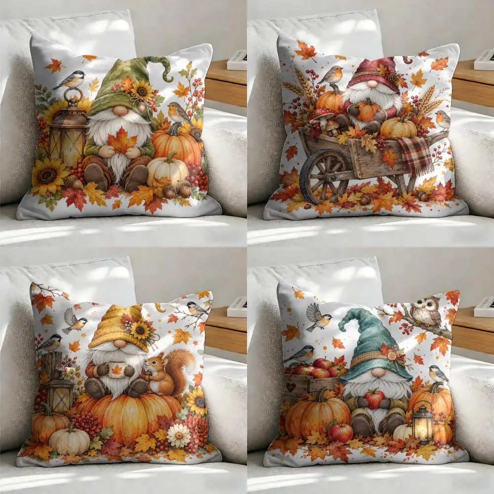 Harvest Gnome Autumn Cushion Cover Soft Short Plush Pillow Cover Smooth Cozy Texture Aesthetic Cushion Case Home Decor