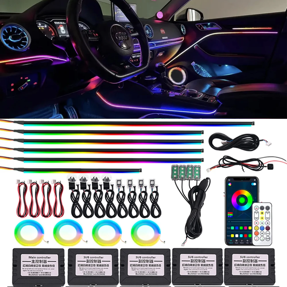 18 in 1 22 in 1 64 Color RGB Symphony Car Atmosphere Interior LED Acrylic Guide Fiber Optic Universal Decoration Ambient Lights