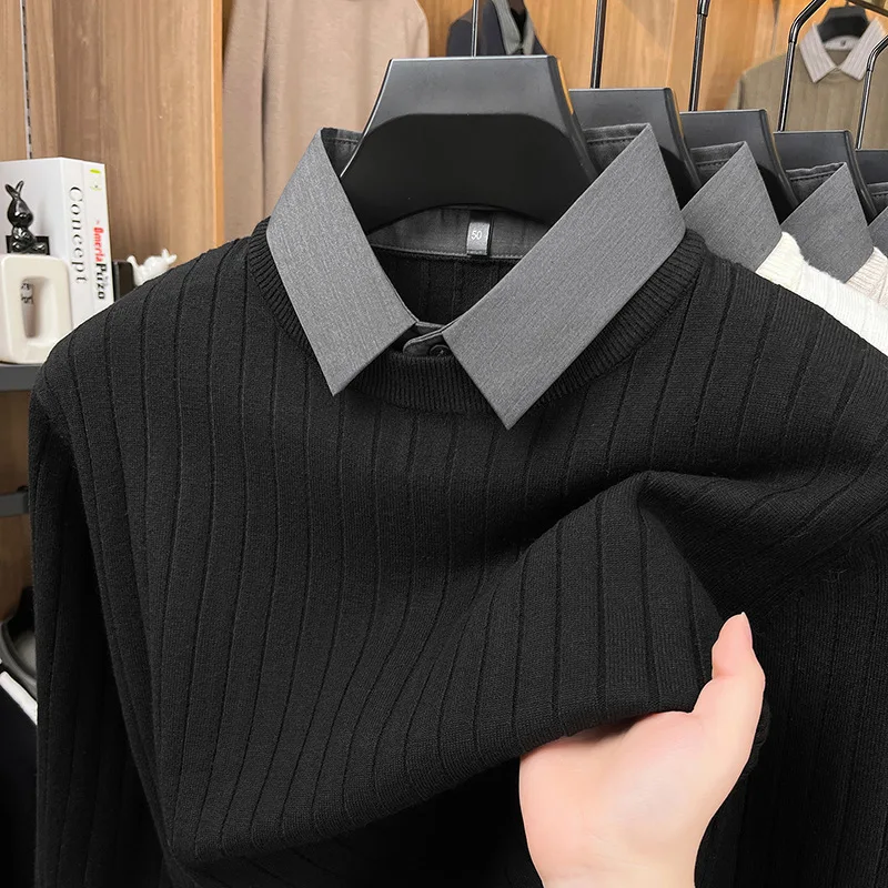 

Утепленная шерстяная вязаная базовая футболка для мужчин: повседневная, деловая, зимняя одежда, нижнее белье для папы, шерстяной трикотаж с длинным рукавом