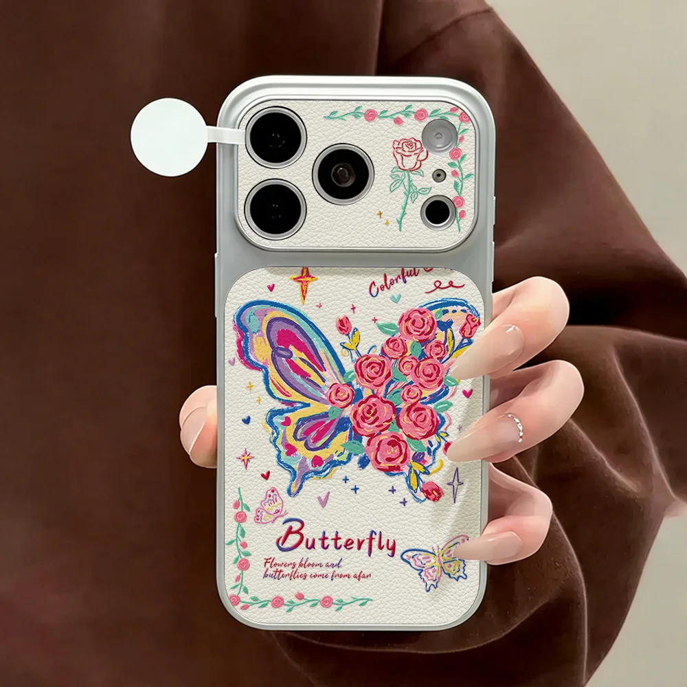 Blue Butterfly PU Leather Phone Case For iPhone 17 Funda iPhone 17 16 Pro Max 15 14 13 12 11 Soft TPU Lens Protective Back Cover - view 3