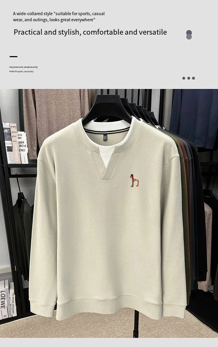 Hochwertiges Herren-Langarm-T-Shirt mit Rundhalsausschnitt, Zweiteiler-Optik, Farbblockierung, Besticktes T-Shirt, Modischer Trend in Herrenbekleidung – Detail 3