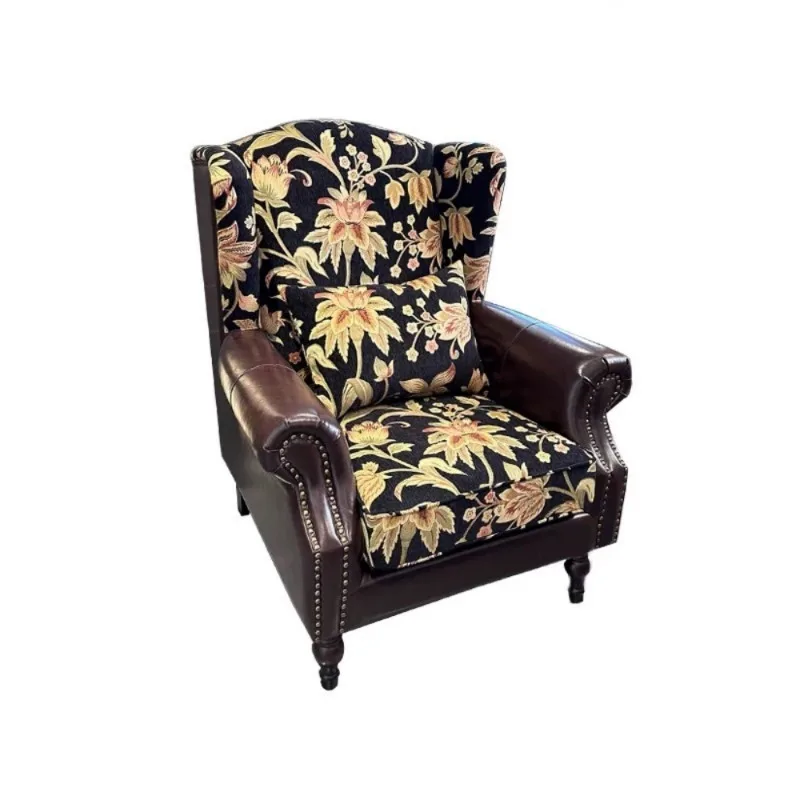 French retro fabric leather splicing single chair American living room small apartment high back leisure single sofa