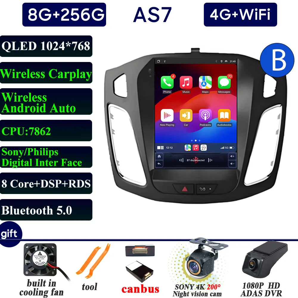 Autoradio Carplay 9.7 Inch Voor Ford Focus 3 Mk3 2011 2012-2019 Navigatie GPS Android Auto Android 15 5G Wifi Unit Geen 2din DVD