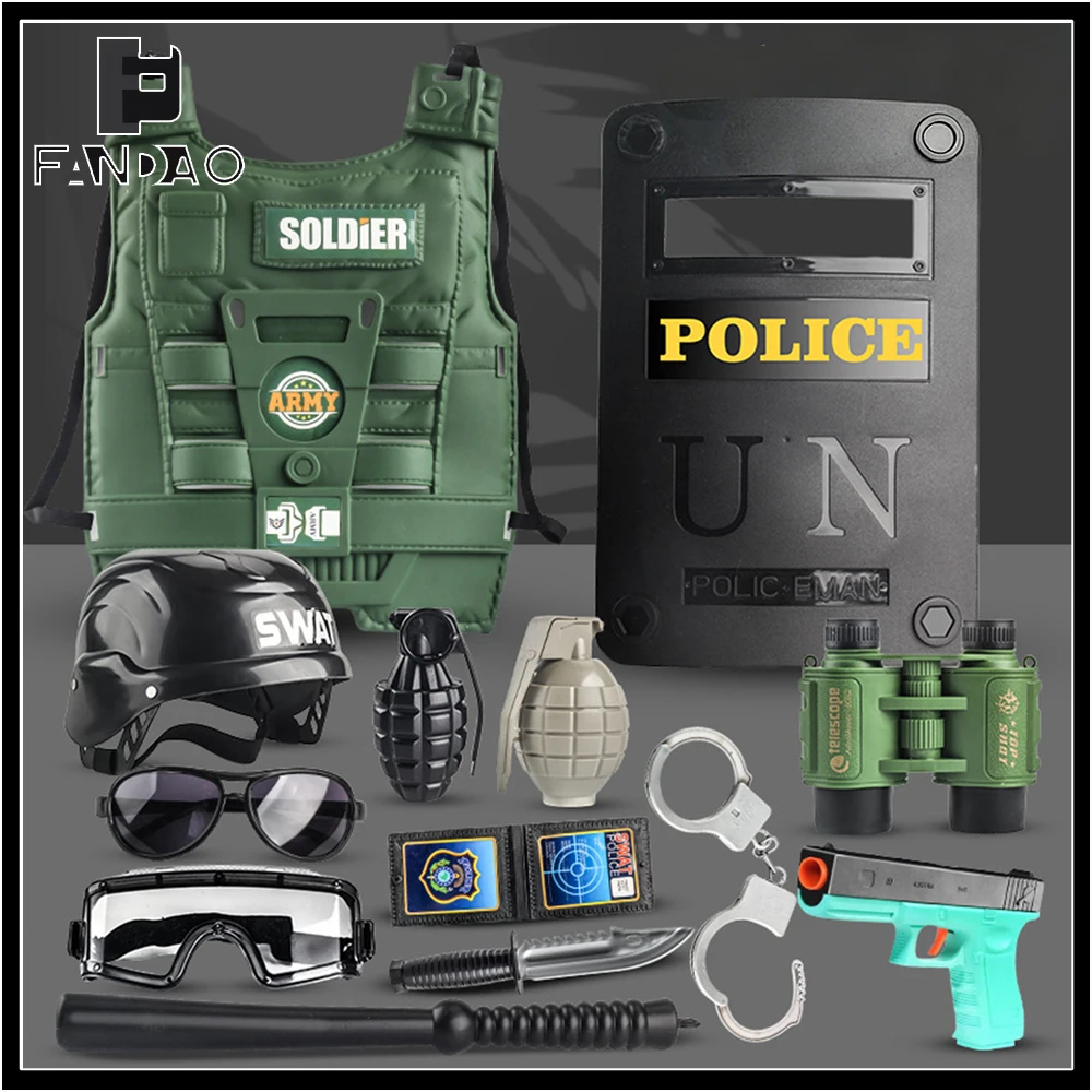 

Детский тактический шлем с защитным жилетом и очками NVG для ролевых игр в полицию и страйкбола
