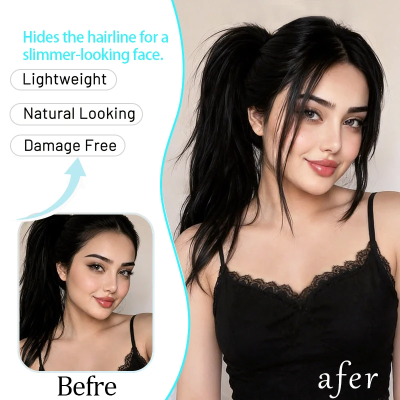 Face Slimming Wig With Bangs, Chemical Fiber Top Hairpiece For Sparse Crown, Invisible Blend Instant Fullness Natural Hairline