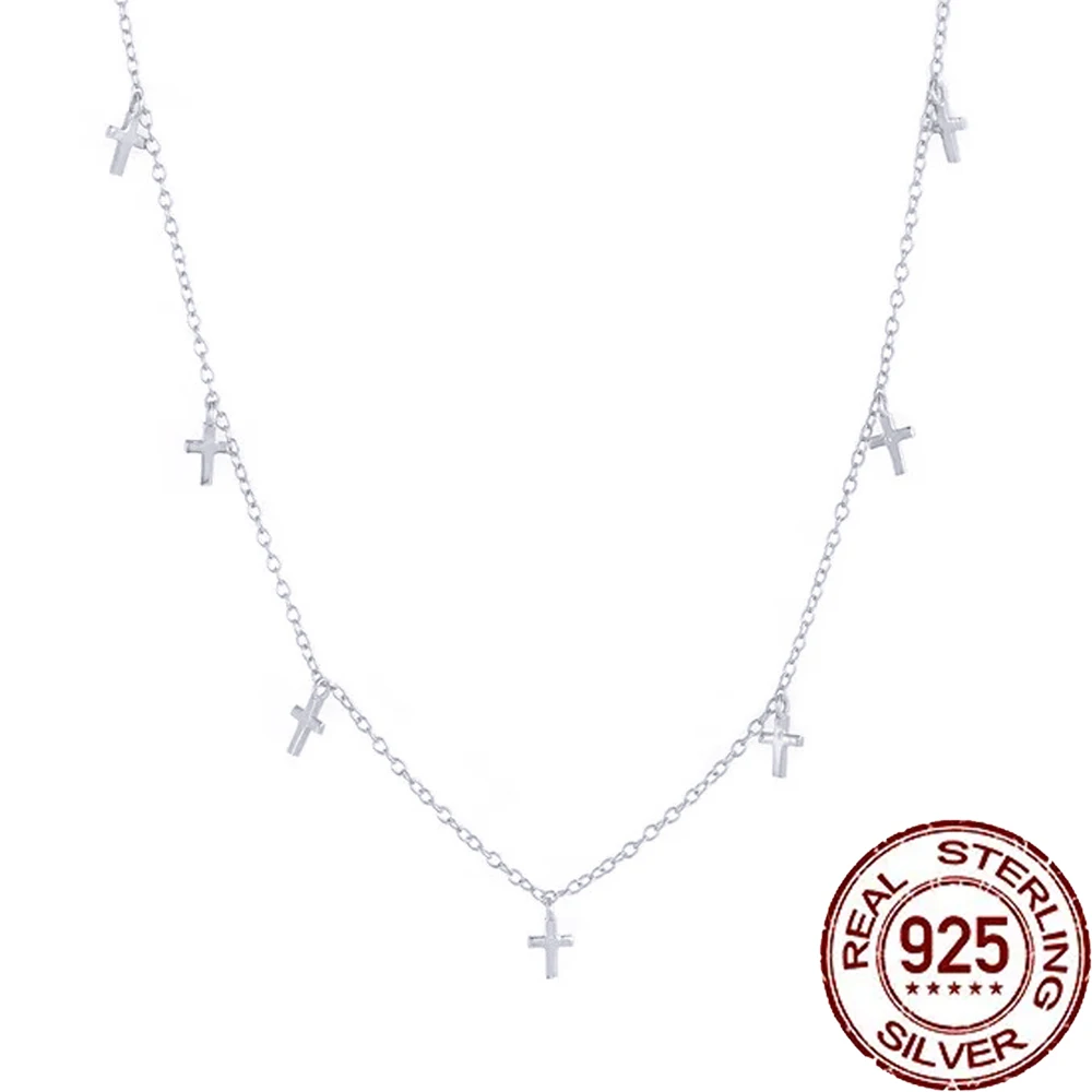 CWWZircons S925 Sterling Silber Chic Quaste Kreuz Choker Halskette Kette für Frauen Party Religion Charme Schmuck Zubehör SD021