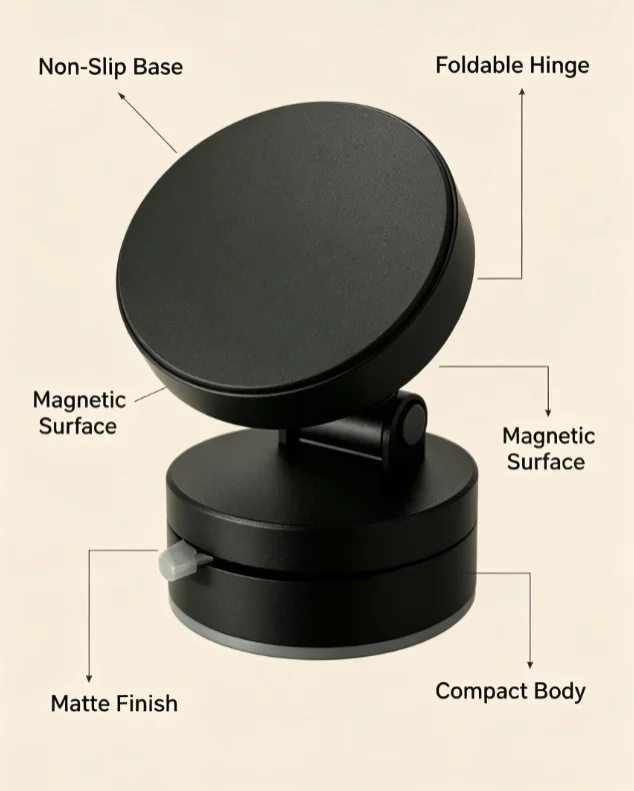Magnetic Foldable Phone Stand, 360° Adjustable Portable Cell Phone Holder Stable Base for Desk Bedside Travel Fits All Smartphones