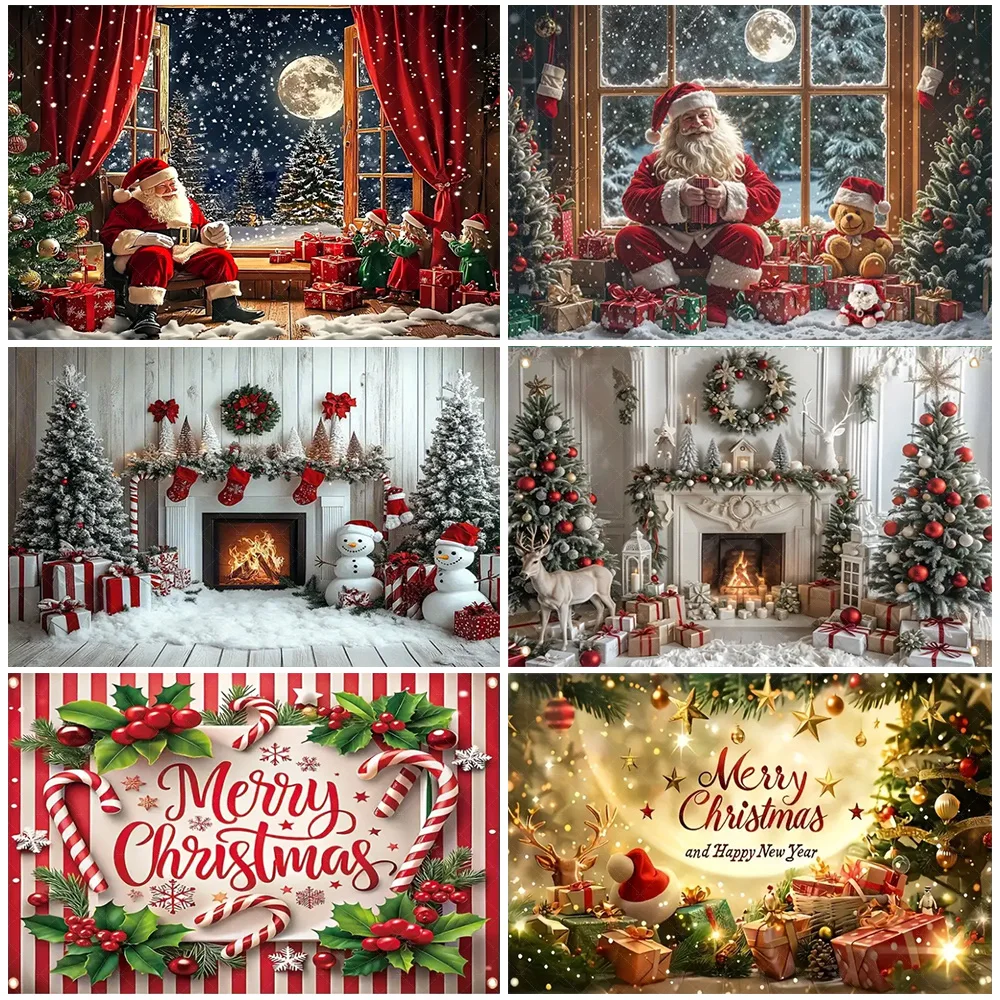 

Merry Christmas Backdrop Santa Snowman Xmas Tree Background Family Party Decorations Baby Shower Supplies 2026 Xmas Photo Prop