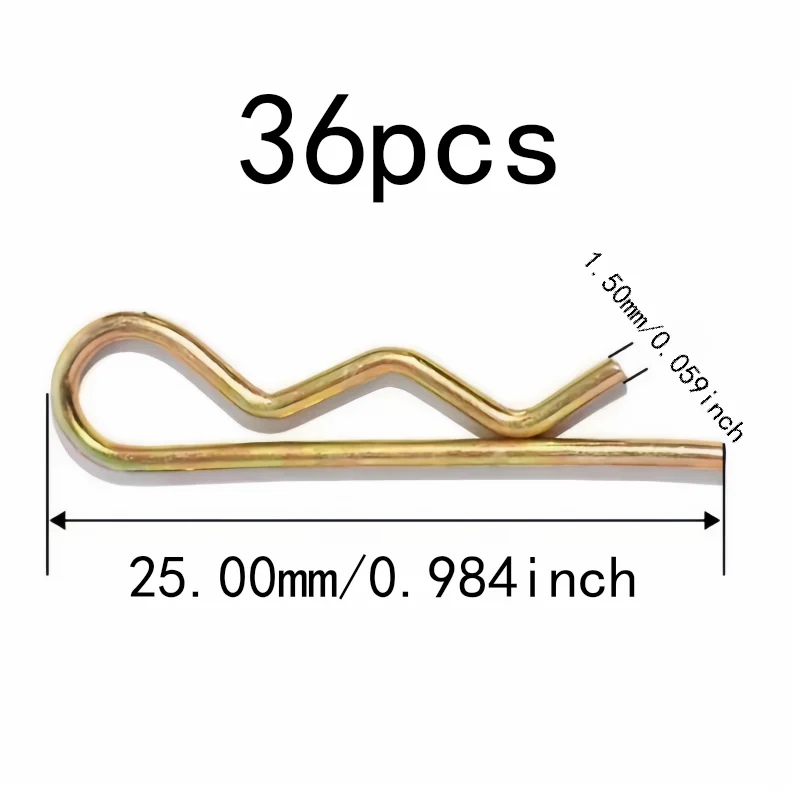 36 pcs 1.5*25mm M1.5 Hairpin Cotter Clips, Easy Install No Tools for Automotive Suspension, Multipurpose