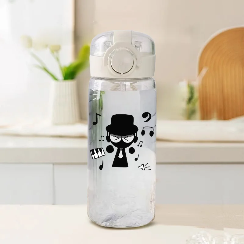 400ml Sprunki Transparent Plastic Water Bottle Cute Cartoon Printed Reusable Leak Proof Durable Kettles with DrinkingCap Gifts