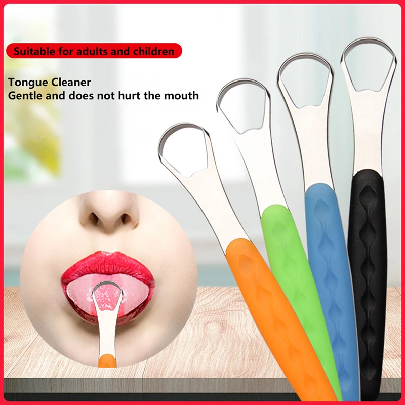 New Portable Tongue Cleaner Tongue Scraper Reusable Stainless Steel Oral Mouth Brush With Travel Case Non-slip Handle