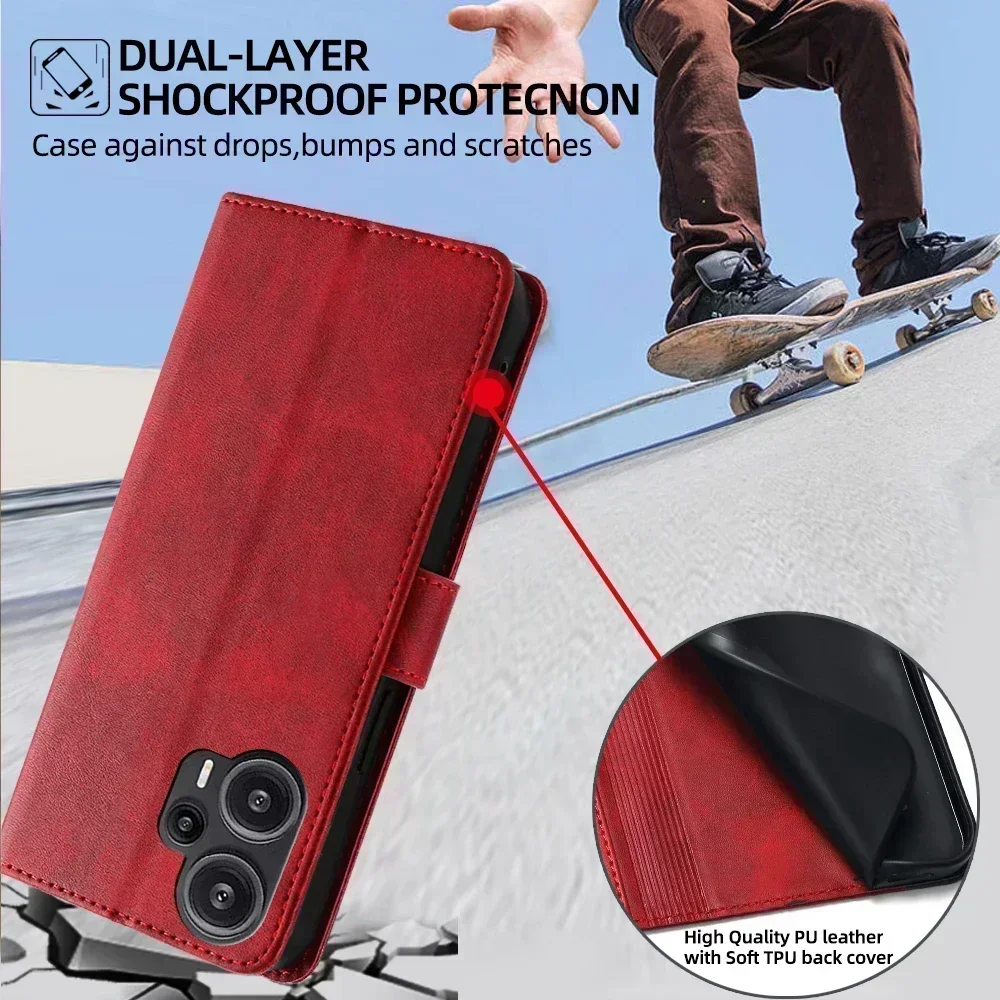 เคสโทรศัพท์มีกระดุมแม่เหล็กสำหรับ Xiaomi poco F5 F2 Pro F4 F3 GT C65 C51 F1มีกระเป๋าเงินเคสฝาพับพร้อมช่องใส่บัตร