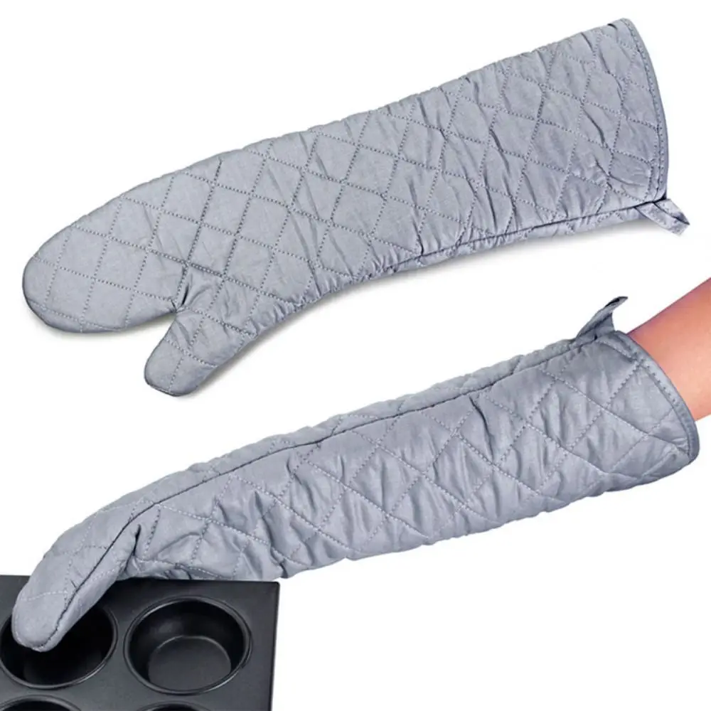 Heat Resistant Long Cotton Oven Mitts Anti-scald Thickened Extra Long Baking Gloves Cotton Lining Angled Cuff