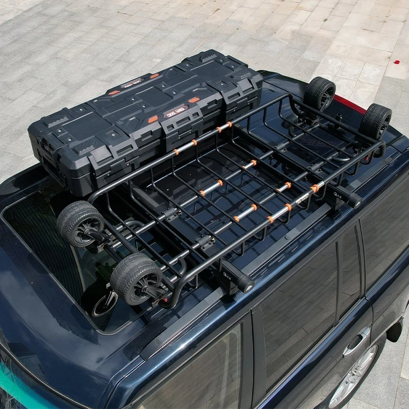 4 Wheel Camping Wagon Hand Pull Luggage Rack Trailer Roof Platform Crossbar