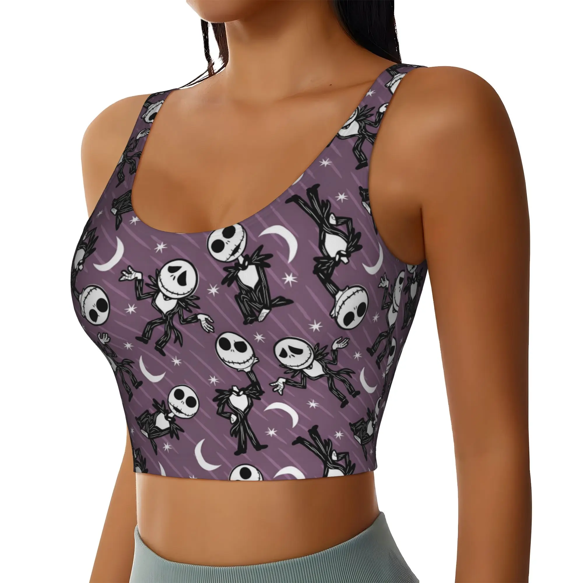 Custom High Impact Skellingtones Skull Sports Bra for Women Halloween Horror Gym Workout Yoga Crop Top