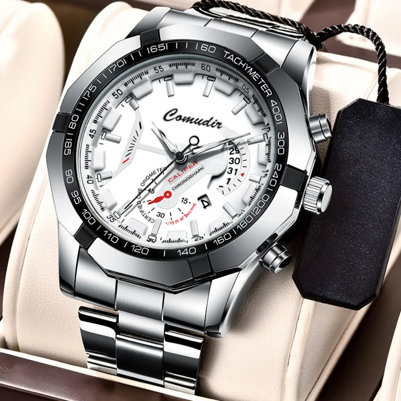 Men's Quartz Watch Steel Strap Hollow Design Calendar Waterproof Luminous Male Business Wristwatch For Daily Wear Outdoor Sports