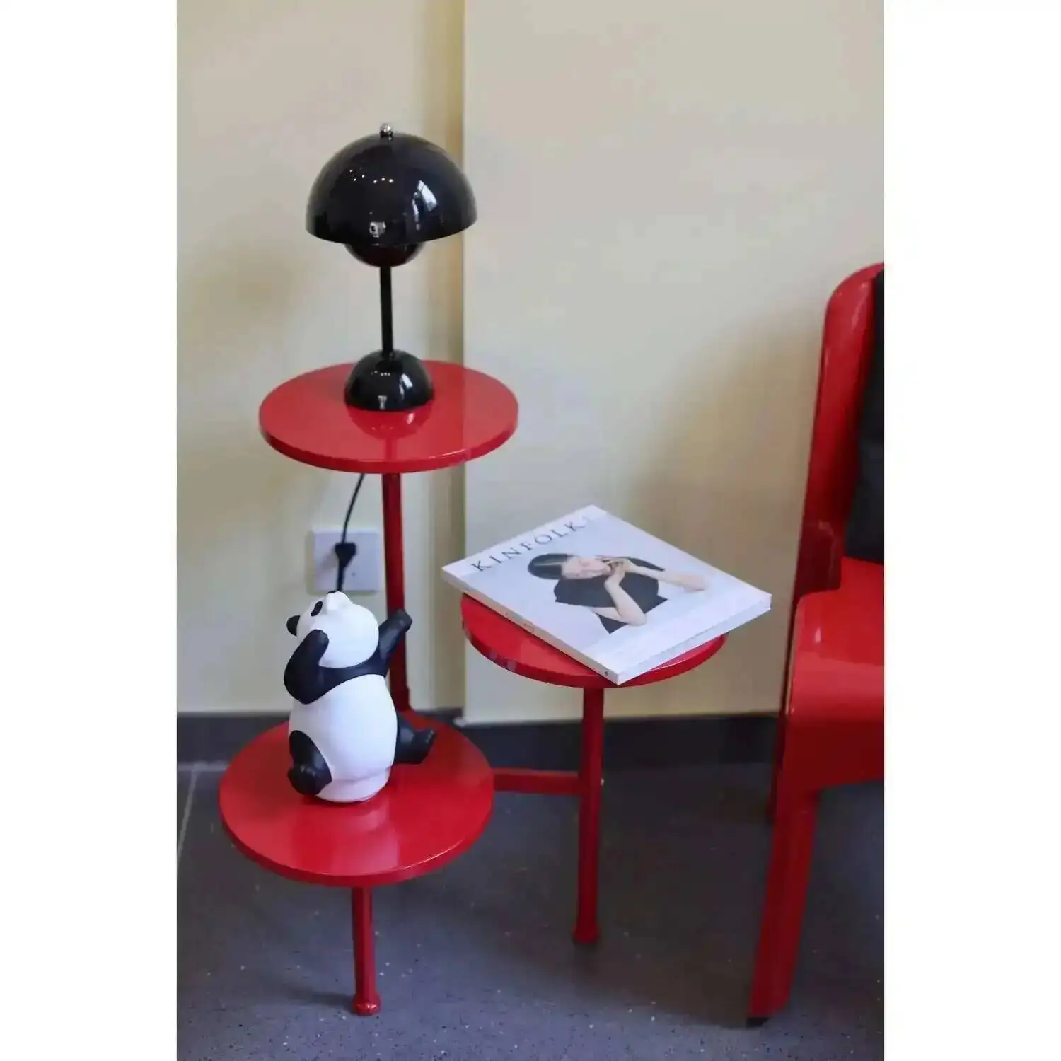 

Table Movable Room Iron Living Multi-layer Corner Red Round Metal Side Table Shelf Balcony Flower Stand Table Bedroom Tables