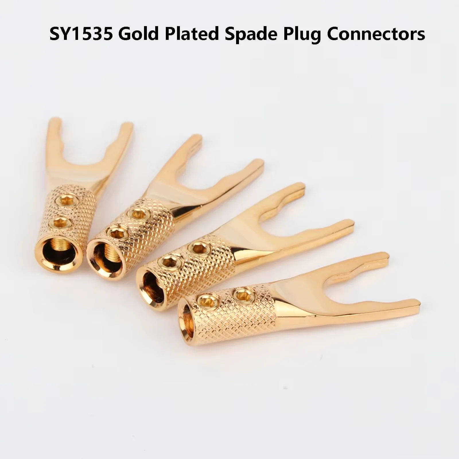 SY1535 Gold Plated Spade Plug Connectors - Professional Hi-Fi Speaker Cable Terminals with Screw Locking, High-End Audio Adapter