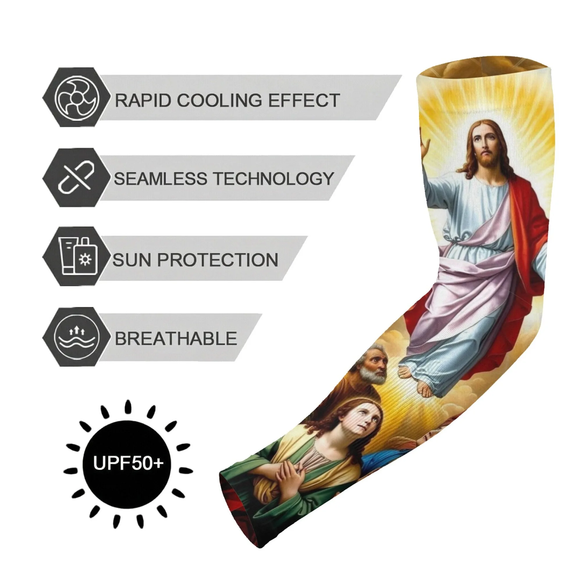 Ascension of Jesus Art Painting Arm Sleeves Unisex Outdoor Cycling UV Protection Cover Breathable Non-slip Elbow Pads Sleeves