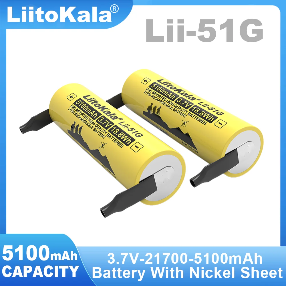 Liitokala 21700 Lii-51G 3.7V 5100mAh For Flashinglight High-capacity Lithium Battery+Nickel sheets