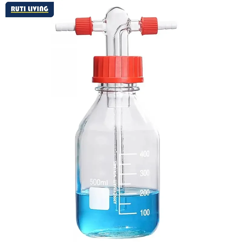Screw Mouth Gas Washing Bottle GL45 High Borosilicate 100ml-2000ml Glass Bottle Lab Washing Buffer PP Caps Sealed Bottle