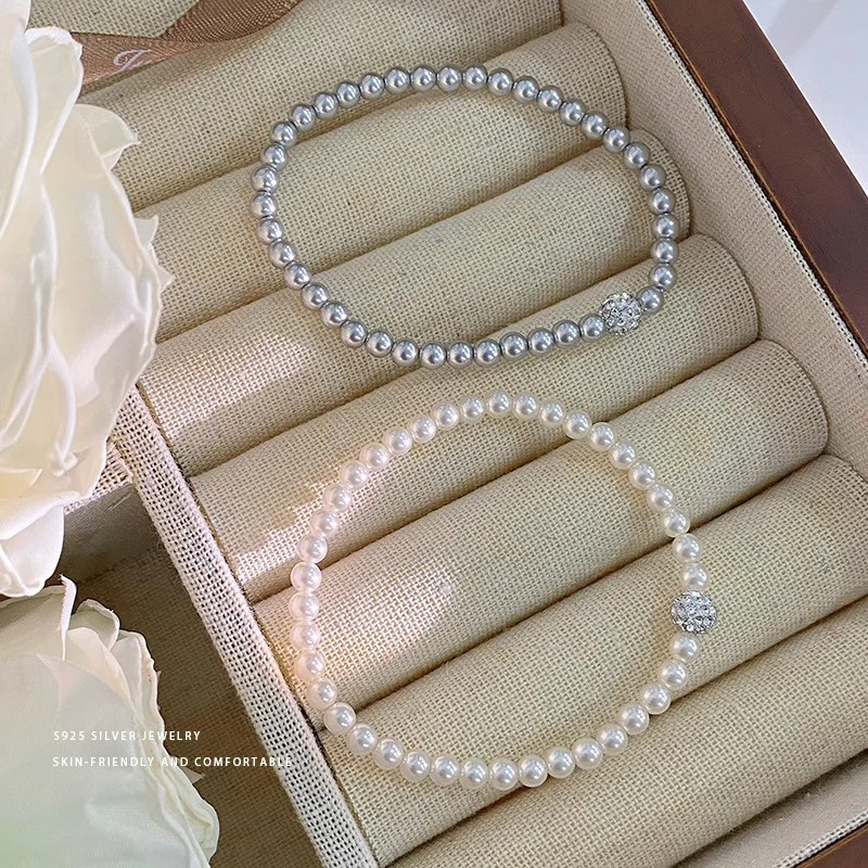 Silver Bracelet For Women Zircon Round Pearl Bracelet Bungee Cord Silver 925 Jewelry Fashion Chain Bracelets Female Girls