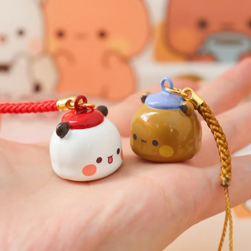 Cute Cartoon Panda Yier Bubu Bell Pendant Kawaii Anime Bear  Keychain Car Pendant Bag Hanging Chain Toy Children Birthday Gift