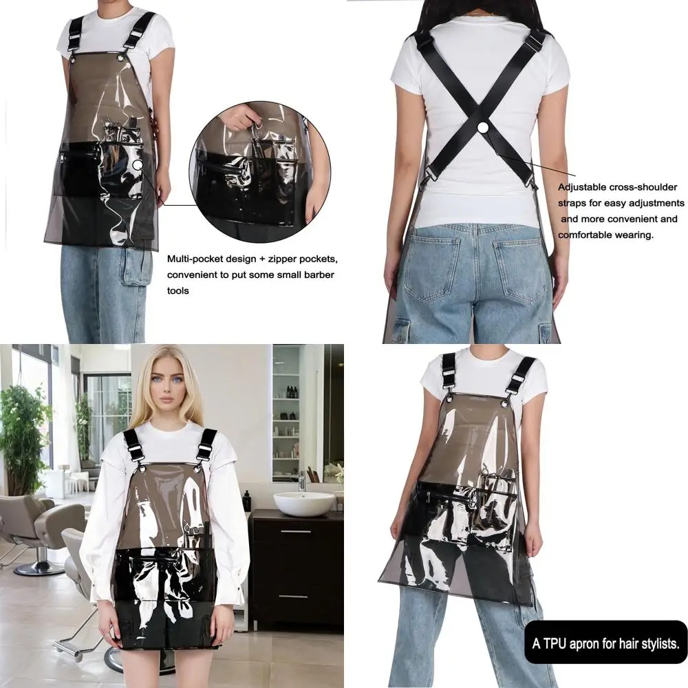 

Upgraded Waterproof Salon Apron with Clear View and Multiple Pockets, Zipped for Hair-Free Styling