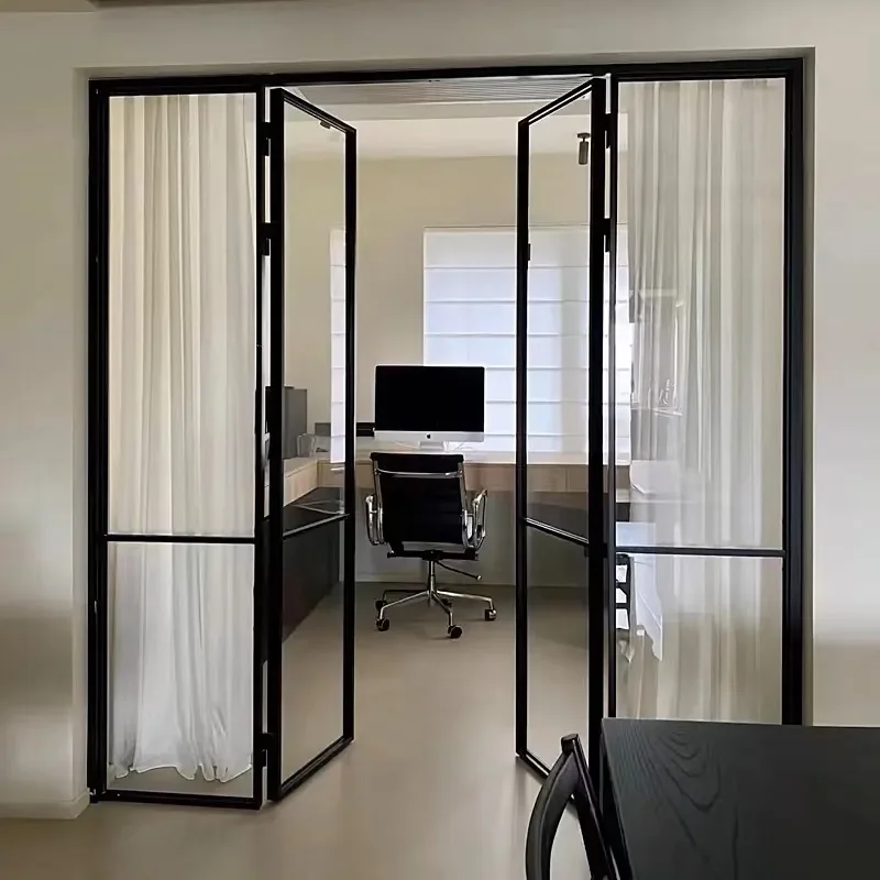 French Retro Wrought Iron Double Swing Glass Door for Bathroom Bedroom Kitchen Balcony Study Courtyard Home Interior