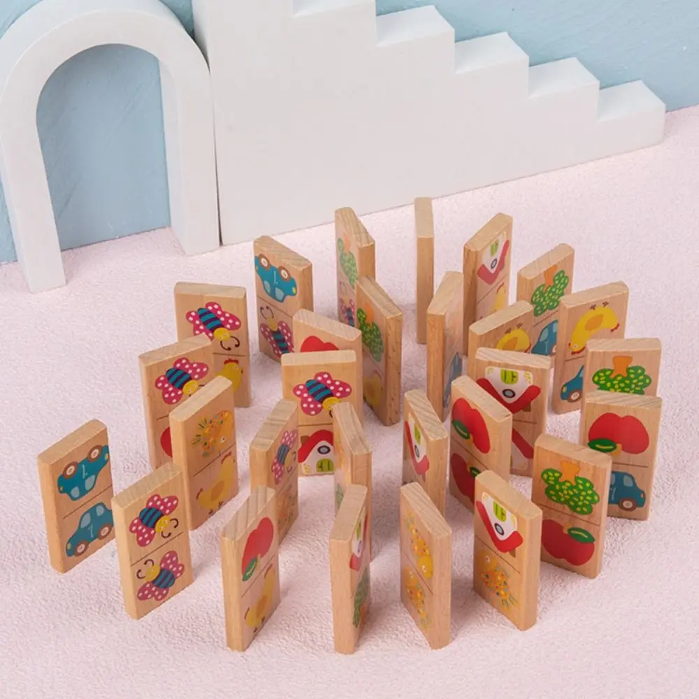 Montessori Holz Domino Bausteine Kognitive Tier Holz Tier Domino Puzzle Solitaire Frühe Pädagogische