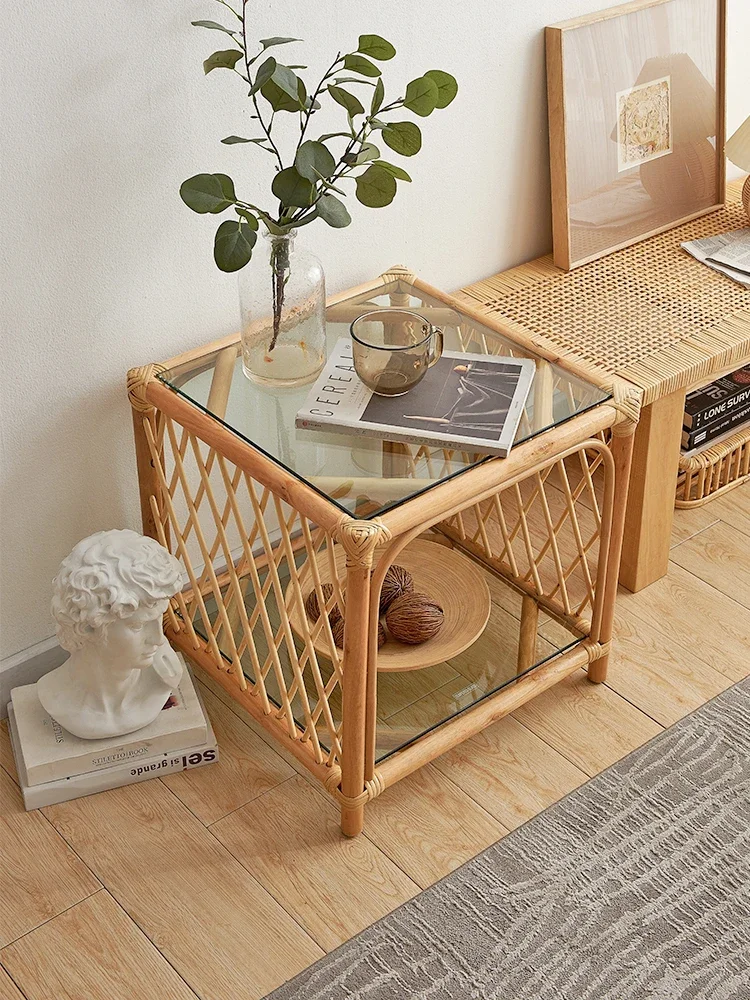 Rattan Bay Window Square Table Japanese Style Coffee Table Nordic Simple Square Coffee Table Living Room Balcony