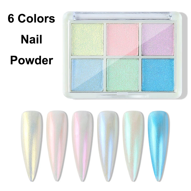 Mixed 6 Colors Solid Chrome Mirror Nail Powder Glitter Rub Nail Art Pigment Mirror Effect Manicure Tips Decoration Accessories