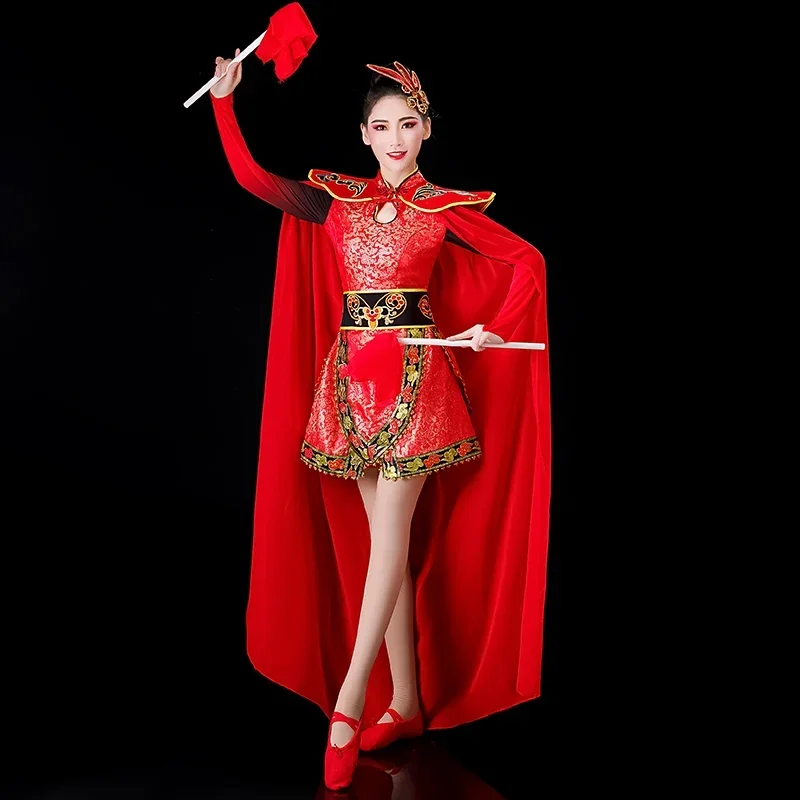 Costumes Female Gongs and Drumming Team Chinese Performance Chinese Style 1 Set of Clothes Excluding Headgear and Shoes