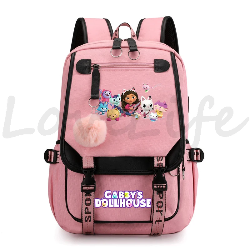 Gabby's Dollhouse Mochilas Adolescentes Meninas Gabby Dollhouse Bookbag Mulheres Moda Mochila de Lona para Estudantes Universitários Bolsa Escola