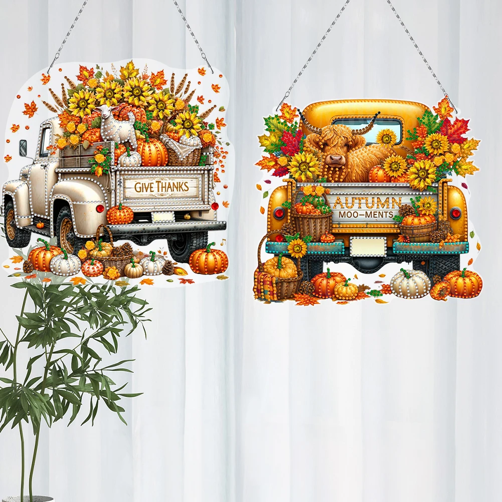 

2 шт., тема автомобиля в виде тыквы, 2D/плоский набор для алмазной живописи «сделай сам», подвесные наборы для алмазного искусства