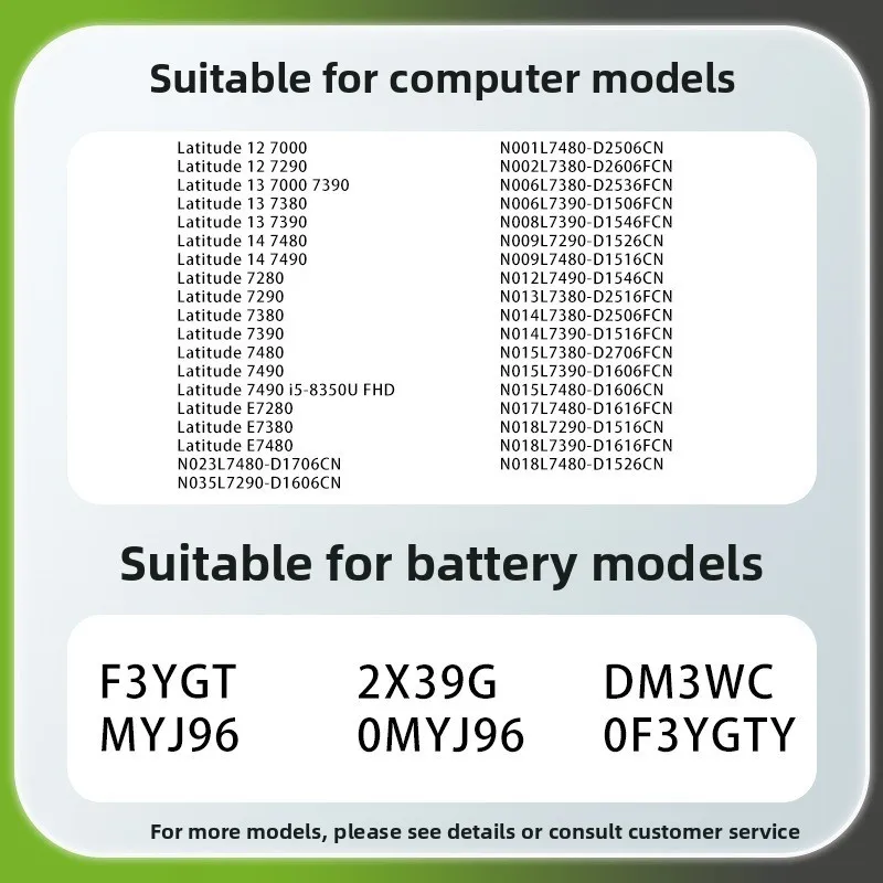 For Dell Latitude 7000 E7280 E7380 E7480 F3YGT Laptop Battery High Capacity Battery High Quality Replacement Batteries