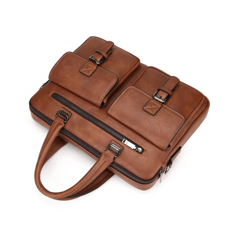 Briefcase for Man PU Leather Office Executive Vintage Tote Male Handbags Laptop 14 Shoulder Business Messenger Ita Bag Suitcase