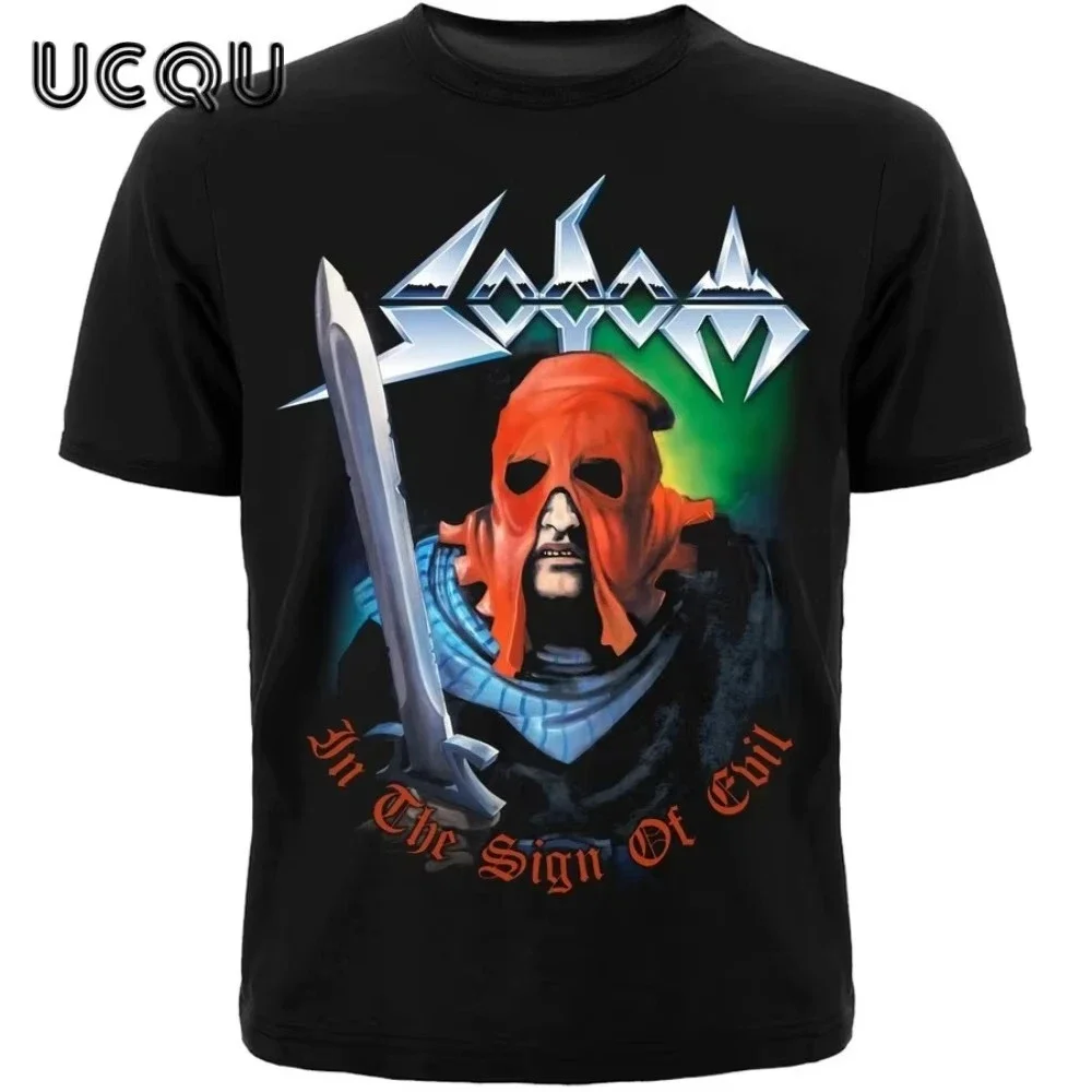 

In The Sign of Evil Print Cotton T-Shirts Retro Hip-Hop Rock Band Sodom Short-Sleeved Casual Versatile Men's and Women's T-Shirt