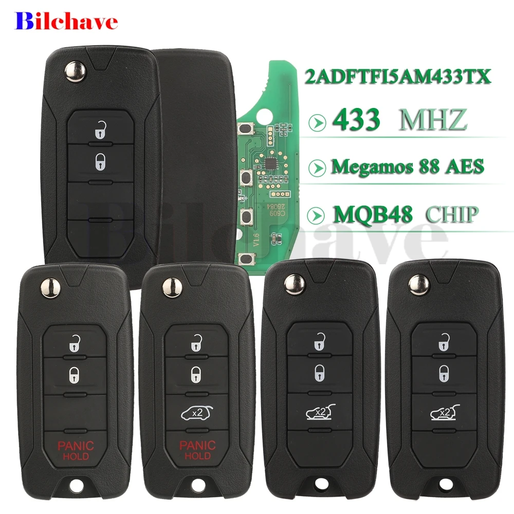 Jingyuqin MQB48 Chip 2ADFTFI5AM433TX 433MHz For Jeep Renegade 2015 2016 2017 2018 2019 Fiat 500X Flip Remote Car Key Control